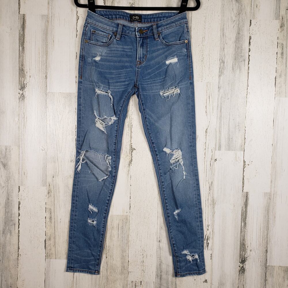 D-ID New York Destroyed Medium Wash Blue Denim Skinny Jeans Women's Size 26